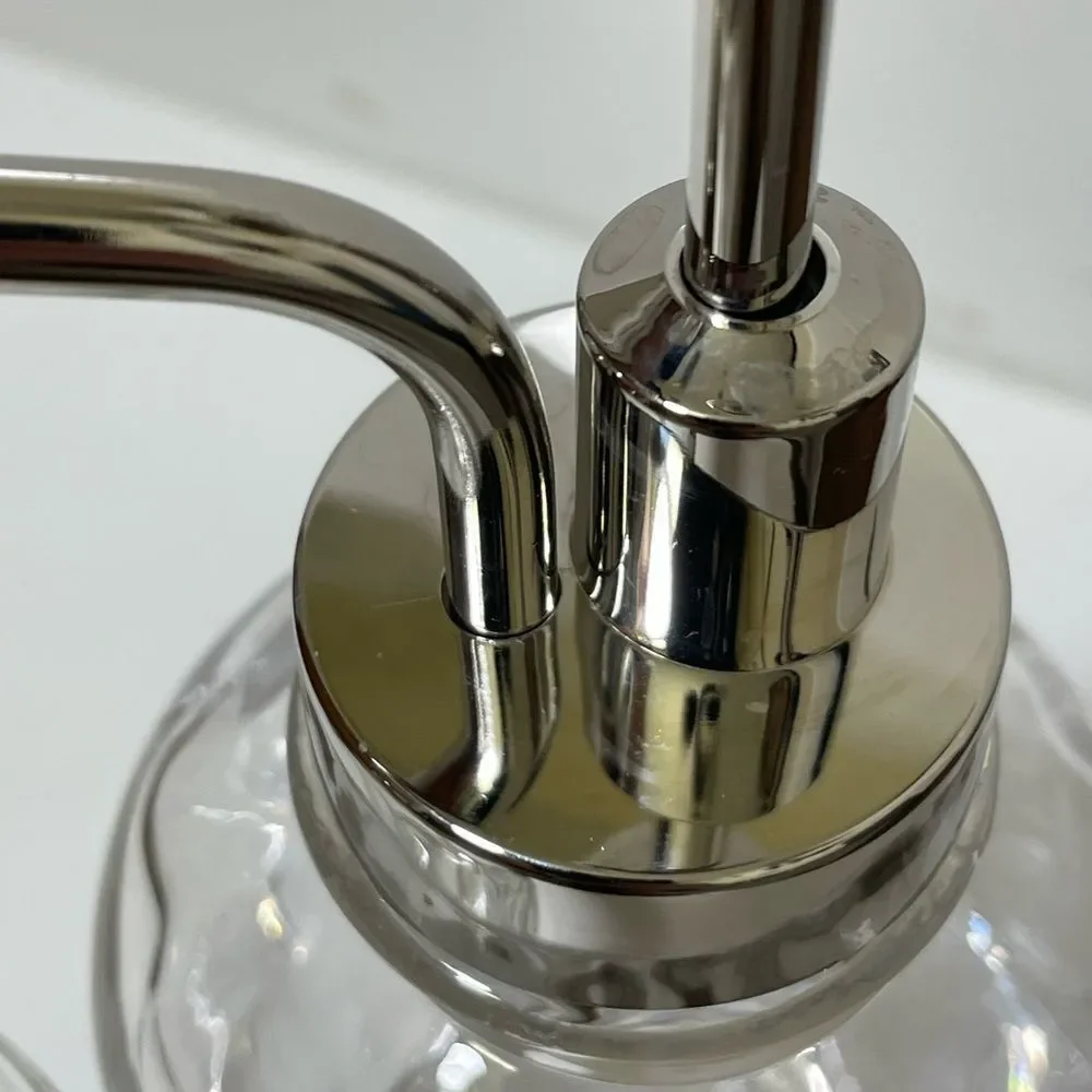 Two Elegant Clear Glass Oilcan Soap & Lotion  Dispenser Set w/Chrome Accents